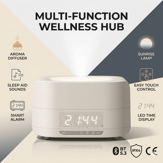 Flame Humidifier Bluetooth Speaker 3-in-1, Aroma Diffuser with Clock
